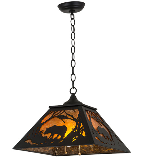 Meyda Lighting Bear at Dawn 185546 22" 2-Light Textured Black Pendant Light With Amber Mica Shade Glass
