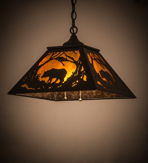 Meyda Lighting Bear at Dawn 185546 22" 2-Light Textured Black Pendant Light With Amber Mica Shade Glass