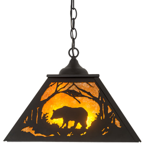 Meyda Lighting Bear at Dawn 185546 22" 2-Light Textured Black Pendant Light With Amber Mica Shade Glass