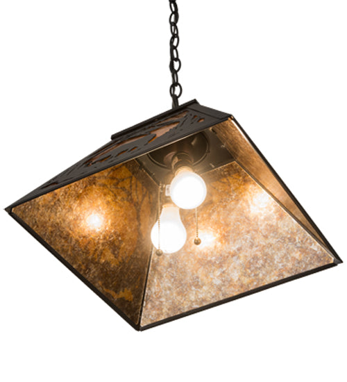 Meyda Lighting Bear at Dawn 185546 22" 2-Light Textured Black Pendant Light With Amber Mica Shade Glass