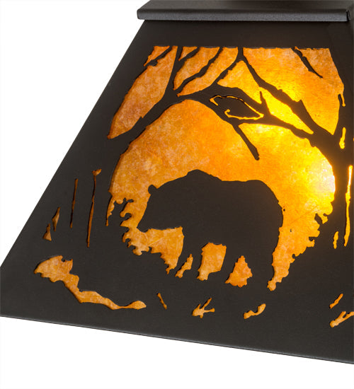 Meyda Lighting Bear at Dawn 185546 22" 2-Light Textured Black Pendant Light With Amber Mica Shade Glass