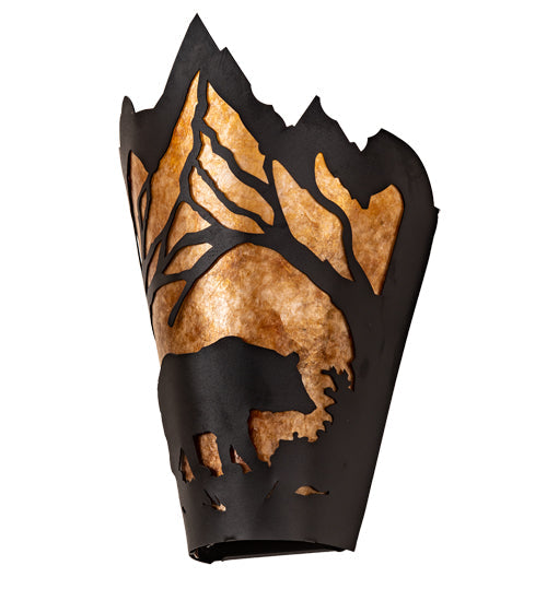 Meyda Lighting Bear at Dawn 212506 8" Textured Black Right Wall Sconce With Amber Mica Shade Glass