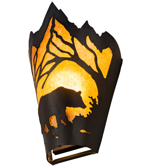 Meyda Lighting Bear at Dawn 212506 8" Textured Black Right Wall Sconce With Amber Mica Shade Glass