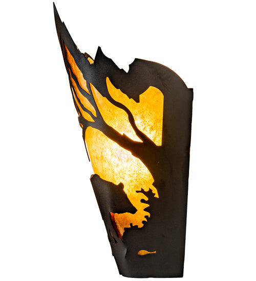 Meyda Lighting Bear at Dawn 212506 8" Textured Black Right Wall Sconce With Amber Mica Shade Glass
