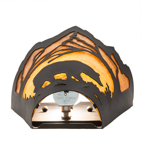 Meyda Lighting Bear at Dawn 212506 8" Textured Black Right Wall Sconce With Amber Mica Shade Glass