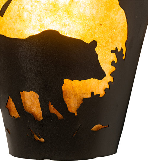 Meyda Lighting Bear at Dawn 212506 8" Textured Black Right Wall Sconce With Amber Mica Shade Glass