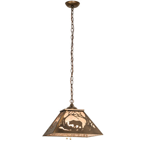 Meyda Lighting Bear at Dawn 22" 2-Light Antique Copper Pendant Light With Silver Mica Shade Glass