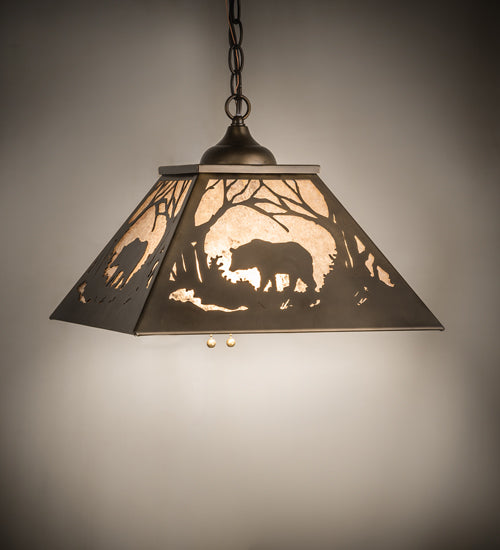 Meyda Lighting Bear at Dawn 22" 2-Light Antique Copper Pendant Light With Silver Mica Shade Glass