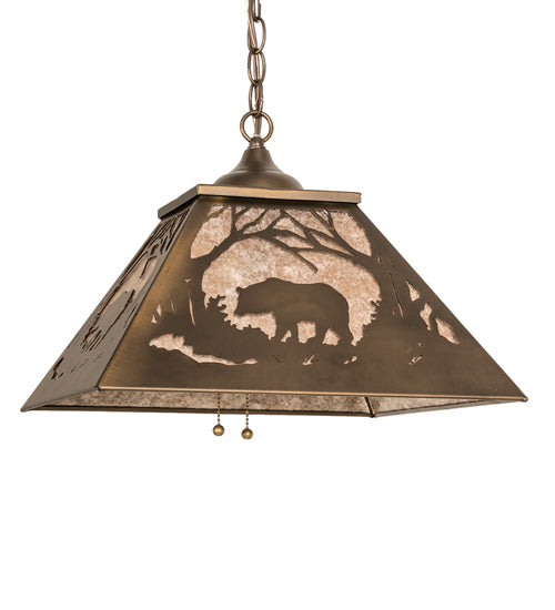 Meyda Lighting Bear at Dawn 22" 2-Light Antique Copper Pendant Light With Silver Mica Shade Glass
