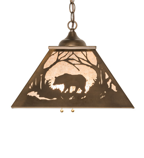 Meyda Lighting Bear at Dawn 22" 2-Light Antique Copper Pendant Light With Silver Mica Shade Glass