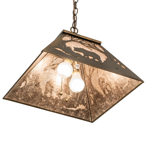 Meyda Lighting Bear at Dawn 22" 2-Light Antique Copper Pendant Light With Silver Mica Shade Glass