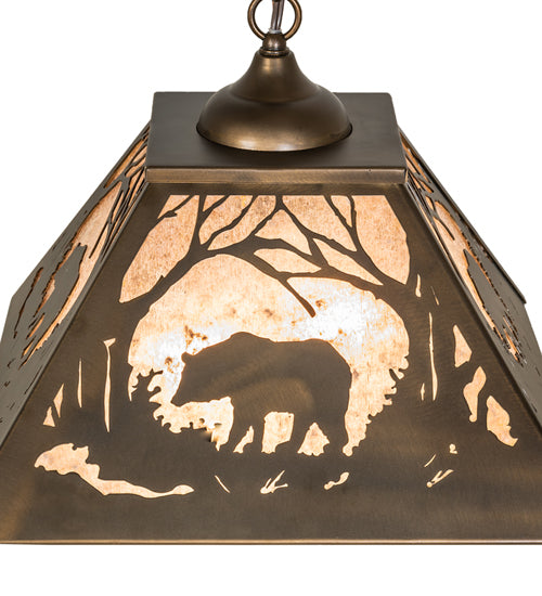 Meyda Lighting Bear at Dawn 22" 2-Light Antique Copper Pendant Light With Silver Mica Shade Glass