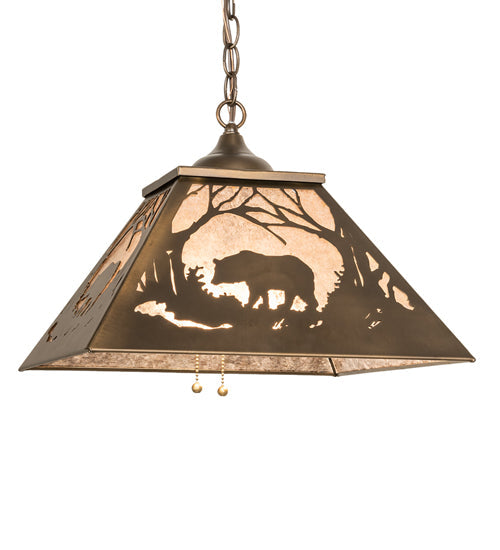 Meyda Lighting Bear at Dawn 22" 2-Light Antique Copper Pendant Light With Silver Mica Shade Glass
