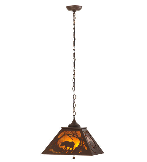 Meyda Lighting Bear at Dawn 22" 2-Light Cafe Noir Pendant Light With Amber Mica Shade Glass