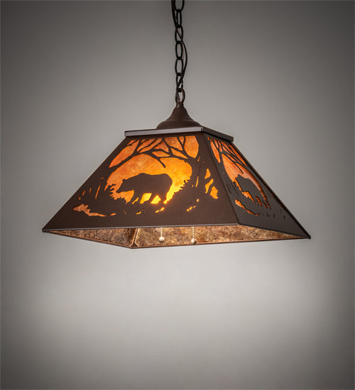 Meyda Lighting Bear at Dawn 22" 2-Light Cafe Noir Pendant Light With Amber Mica Shade Glass