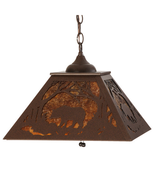 Meyda Lighting Bear at Dawn 22" 2-Light Cafe Noir Pendant Light With Amber Mica Shade Glass
