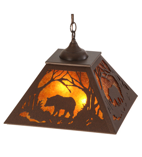 Meyda Lighting Bear at Dawn 22" 2-Light Cafe Noir Pendant Light With Amber Mica Shade Glass