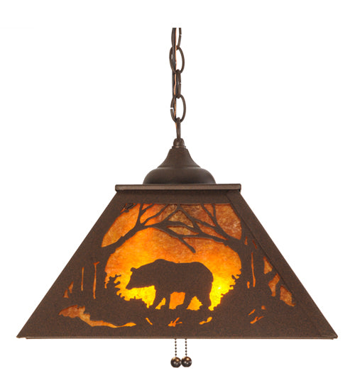 Meyda Lighting Bear at Dawn 22" 2-Light Cafe Noir Pendant Light With Amber Mica Shade Glass