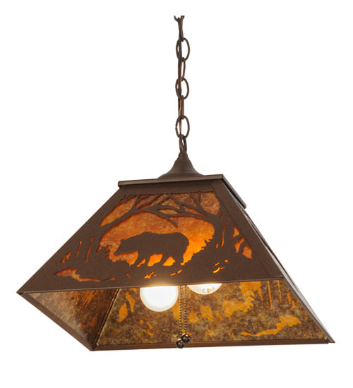 Meyda Lighting Bear at Dawn 22" 2-Light Cafe Noir Pendant Light With Amber Mica Shade Glass