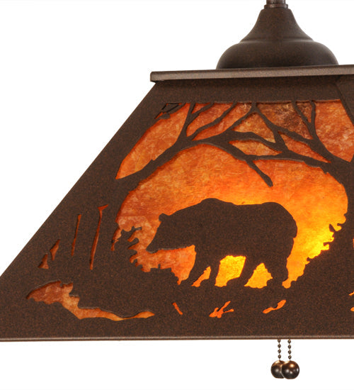 Meyda Lighting Bear at Dawn 22" 2-Light Cafe Noir Pendant Light With Amber Mica Shade Glass