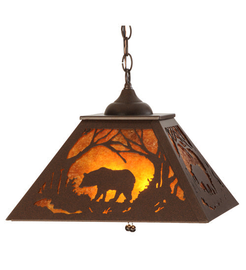 Meyda Lighting Bear at Dawn 22" 2-Light Cafe Noir Pendant Light With Amber Mica Shade Glass