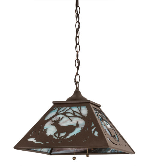 Meyda Lighting Bear at Dawn 22" 2-Light Cafe Noir Pendant Light With Sky Blue Opal Shade Glass