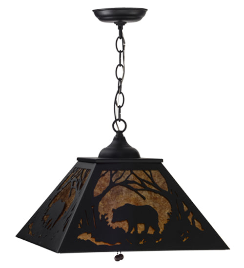 Meyda Lighting Bear at Dawn 22" 2-Light Textured Black Pendant Light With Amber Mica Shade Glass