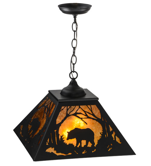 Meyda Lighting Bear at Dawn 22" 2-Light Textured Black Pendant Light With Amber Mica Shade Glass