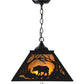 Meyda Lighting Bear at Dawn 22" 2-Light Textured Black Pendant Light With Amber Mica Shade Glass