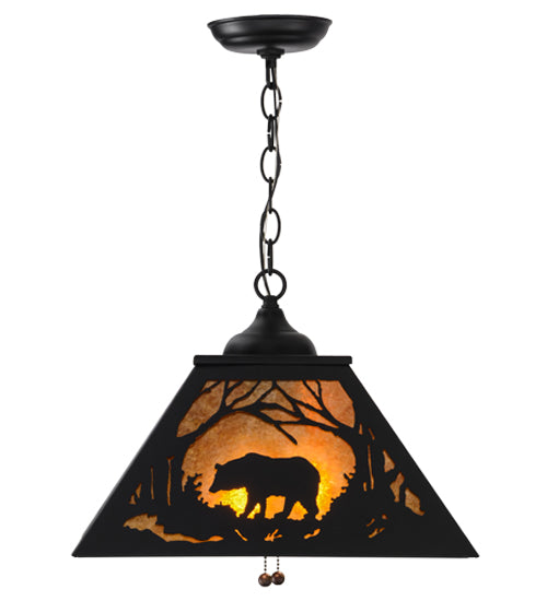 Meyda Lighting Bear at Dawn 22" 2-Light Textured Black Pendant Light With Amber Mica Shade Glass