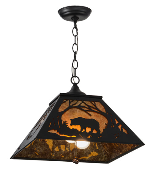 Meyda Lighting Bear at Dawn 22" 2-Light Textured Black Pendant Light With Amber Mica Shade Glass