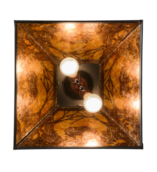 Meyda Lighting Bear at Dawn 22" 2-Light Textured Black Pendant Light With Amber Mica Shade Glass