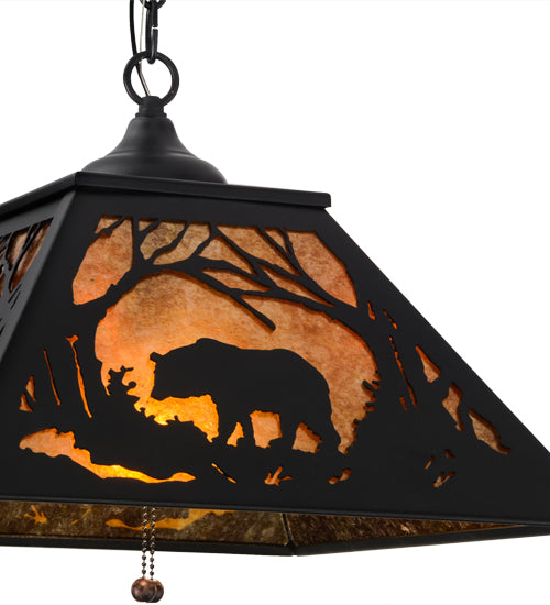 Meyda Lighting Bear at Dawn 22" 2-Light Textured Black Pendant Light With Amber Mica Shade Glass