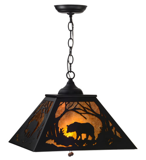 Meyda Lighting Bear at Dawn 22" 2-Light Textured Black Pendant Light With Amber Mica Shade Glass