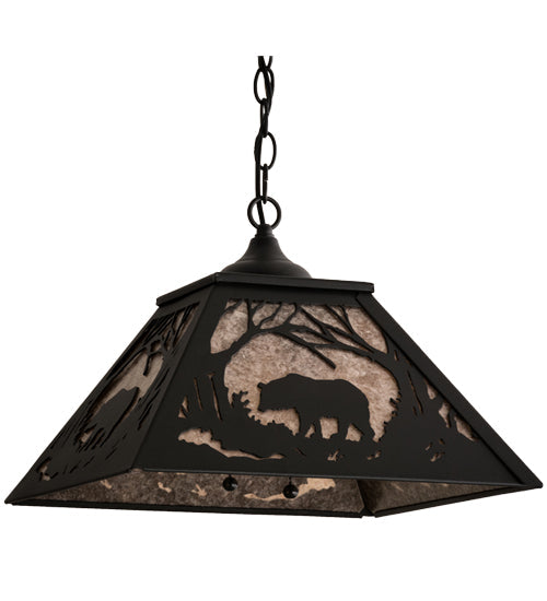 Meyda Lighting Bear at Dawn 22" 2-Light Textured Black Pendant Light With Silver Mica Shade Glass