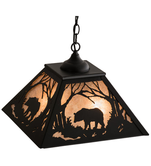 Meyda Lighting Bear at Dawn 22" 2-Light Textured Black Pendant Light With Silver Mica Shade Glass