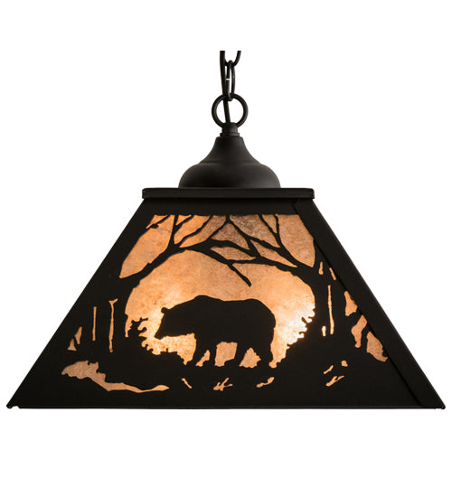 Meyda Lighting Bear at Dawn 22" 2-Light Textured Black Pendant Light With Silver Mica Shade Glass