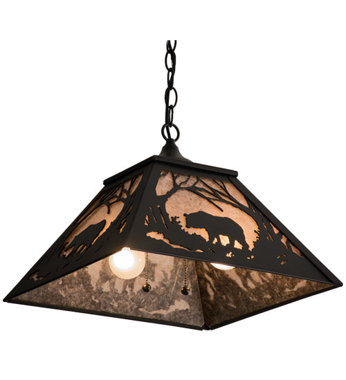 Meyda Lighting Bear at Dawn 22" 2-Light Textured Black Pendant Light With Silver Mica Shade Glass