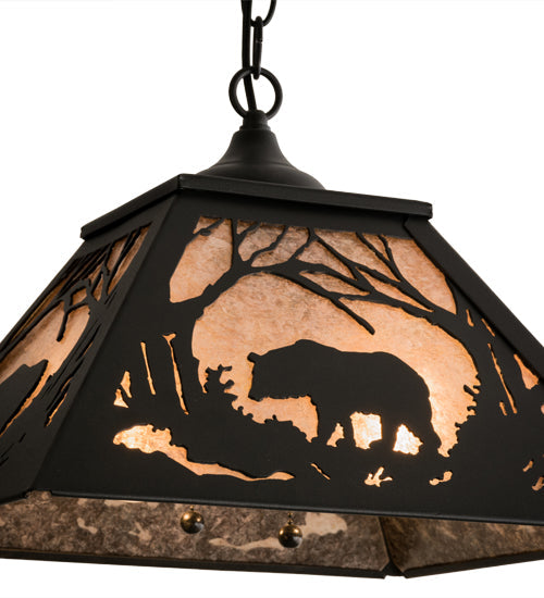 Meyda Lighting Bear at Dawn 22" 2-Light Textured Black Pendant Light With Silver Mica Shade Glass