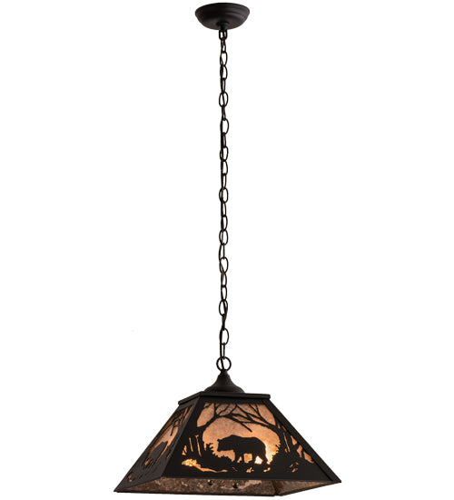 Meyda Lighting Bear at Dawn 22" 2-Light Textured Black Pendant Light With Silver Mica Shade Glass