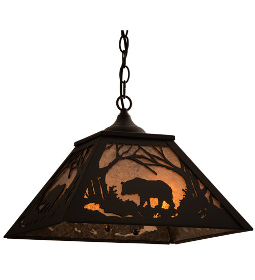 Meyda Lighting Bear at Dawn 22" 2-Light Textured Black Pendant Light With Silver Mica Shade Glass