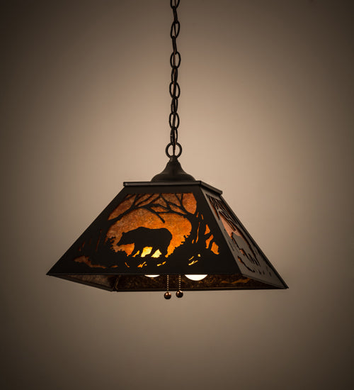 Meyda Lighting Bear at Dawn 22" 2-Light Timeless Bronze Pendant Light With Amber Mica Shade Glass