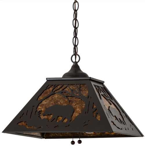 Meyda Lighting Bear at Dawn 22" 2-Light Timeless Bronze Pendant Light With Amber Mica Shade Glass