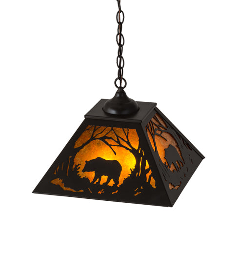 Meyda Lighting Bear at Dawn 22" 2-Light Timeless Bronze Pendant Light With Amber Mica Shade Glass