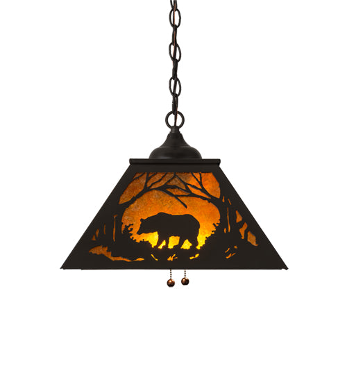 Meyda Lighting Bear at Dawn 22" 2-Light Timeless Bronze Pendant Light With Amber Mica Shade Glass