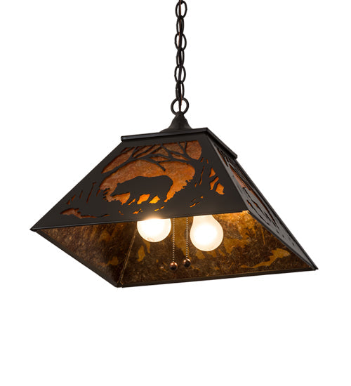 Meyda Lighting Bear at Dawn 22" 2-Light Timeless Bronze Pendant Light With Amber Mica Shade Glass