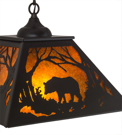 Meyda Lighting Bear at Dawn 22" 2-Light Timeless Bronze Pendant Light With Amber Mica Shade Glass