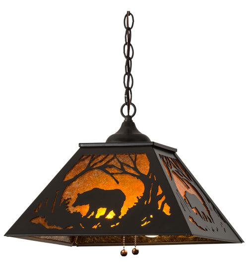 Meyda Lighting Bear at Dawn 22" 2-Light Timeless Bronze Pendant Light With Amber Mica Shade Glass