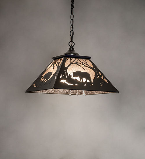 Meyda Lighting Bear at Dawn 22" 2-Light Timeless Bronze Pendant Light With Silver Mica Shade Glass