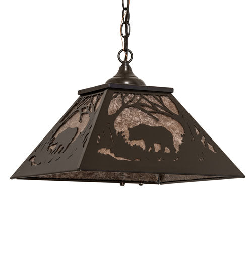 Meyda Lighting Bear at Dawn 22" 2-Light Timeless Bronze Pendant Light With Silver Mica Shade Glass